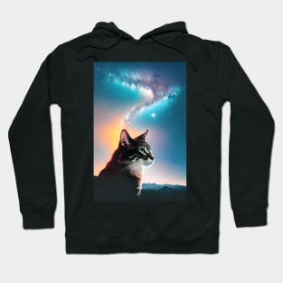 Galaxy Cat Double Exposure - Modern Digital Art Hoodie